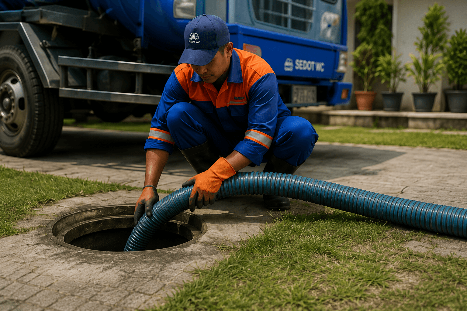 Tim sedot WC sedang bekerja